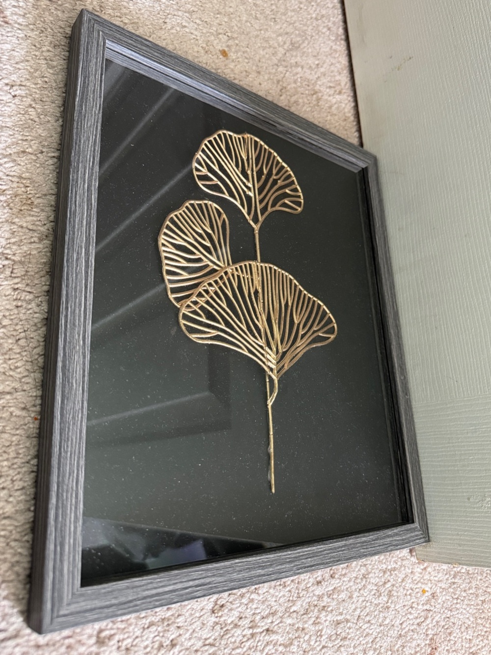 Gold Leaf Metal Wall Art in Black Frame